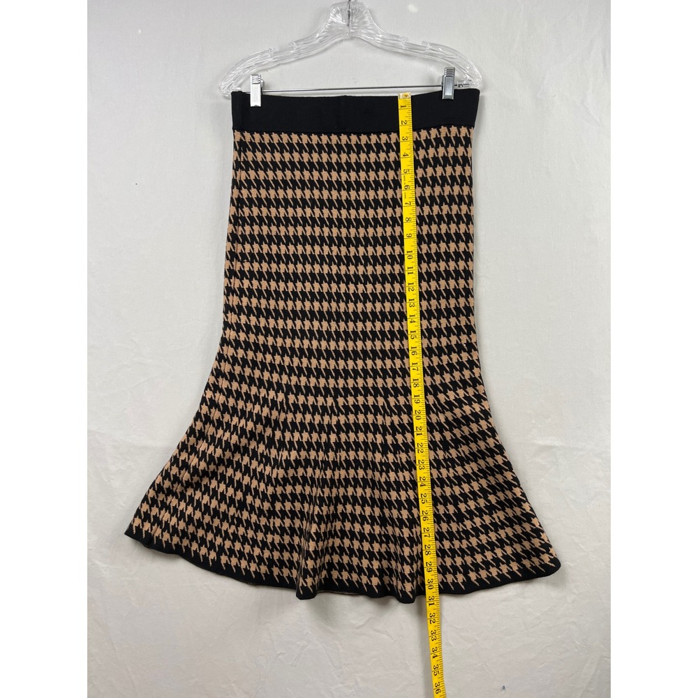 Ann Taylor Sweater Skirt Womens Medium Tan Black Houndstooth Flared Midi - Picture 6 of 7
